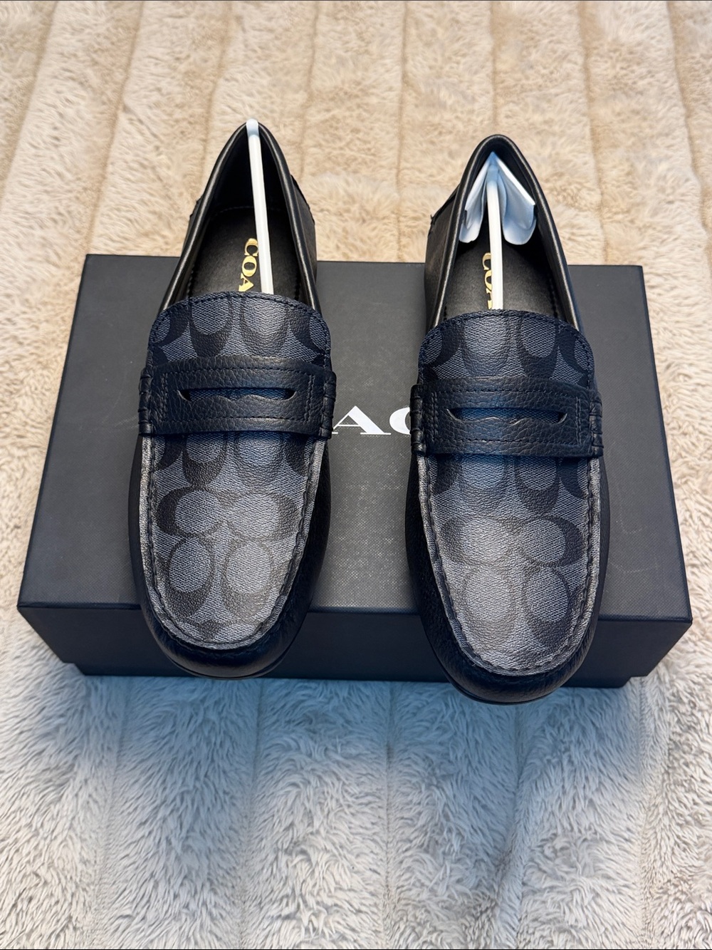 Coach Men’s Black Signature Canvas Penny Loafers Size 10.5 New